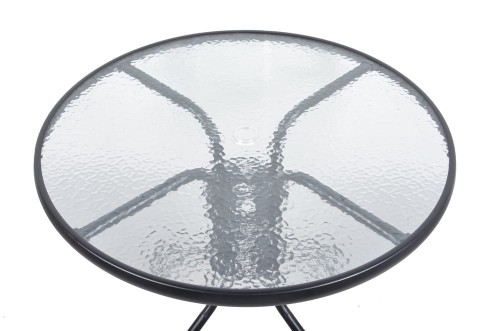 Szklany blat z otworem na parasol