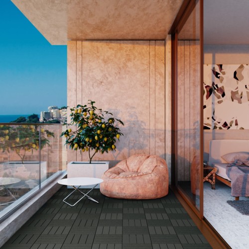 Parkiet tarasowy - szara oliwka aranżacja