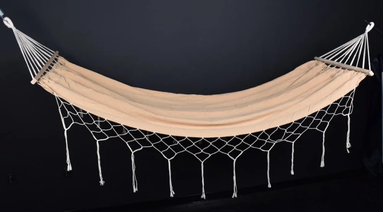 Hamak z łącznikiem i frędzlami 200x100cm - beżowy